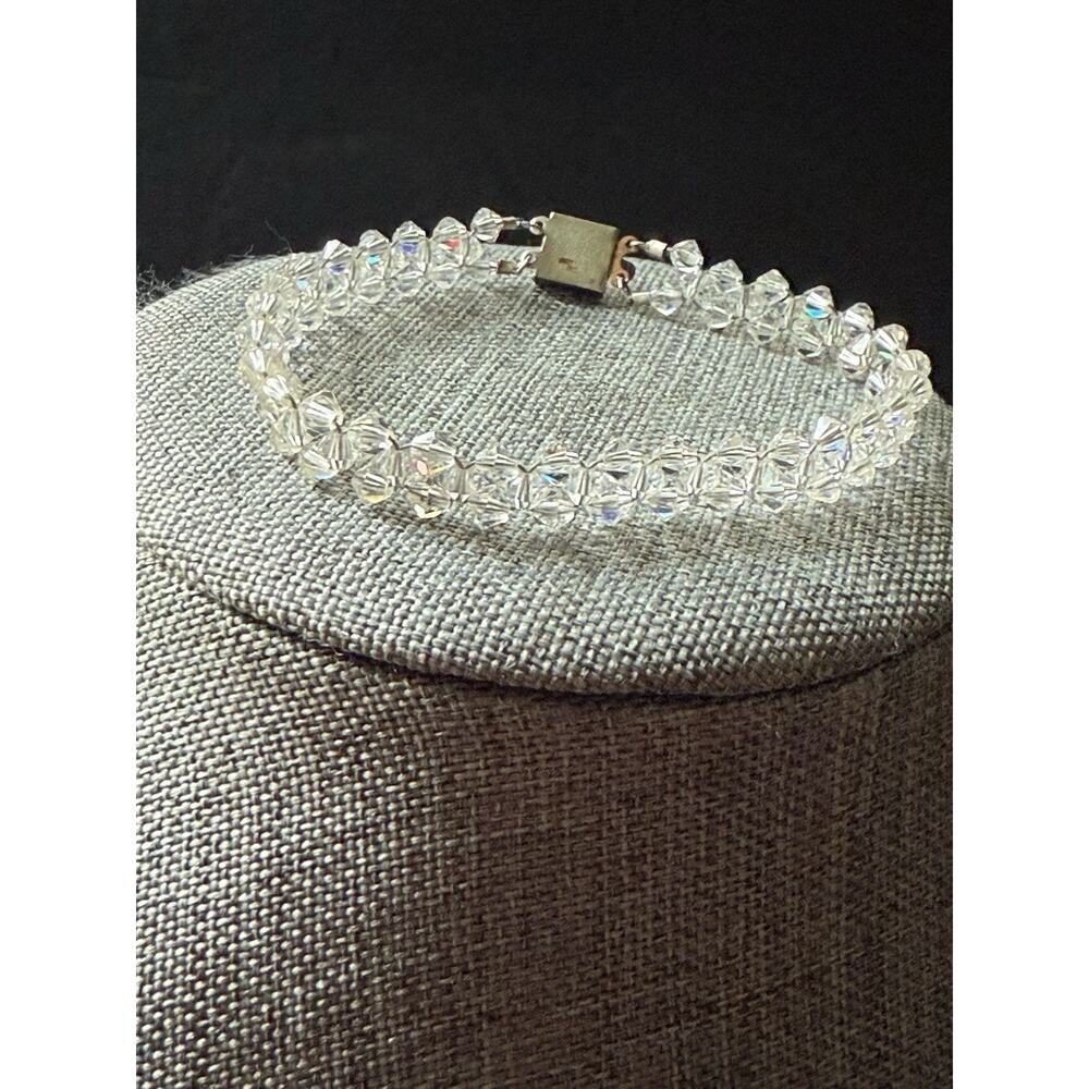 Vintage Silver Tone Crystal Beaded Wire Strand Bracelet 8” Cocktail Wedding